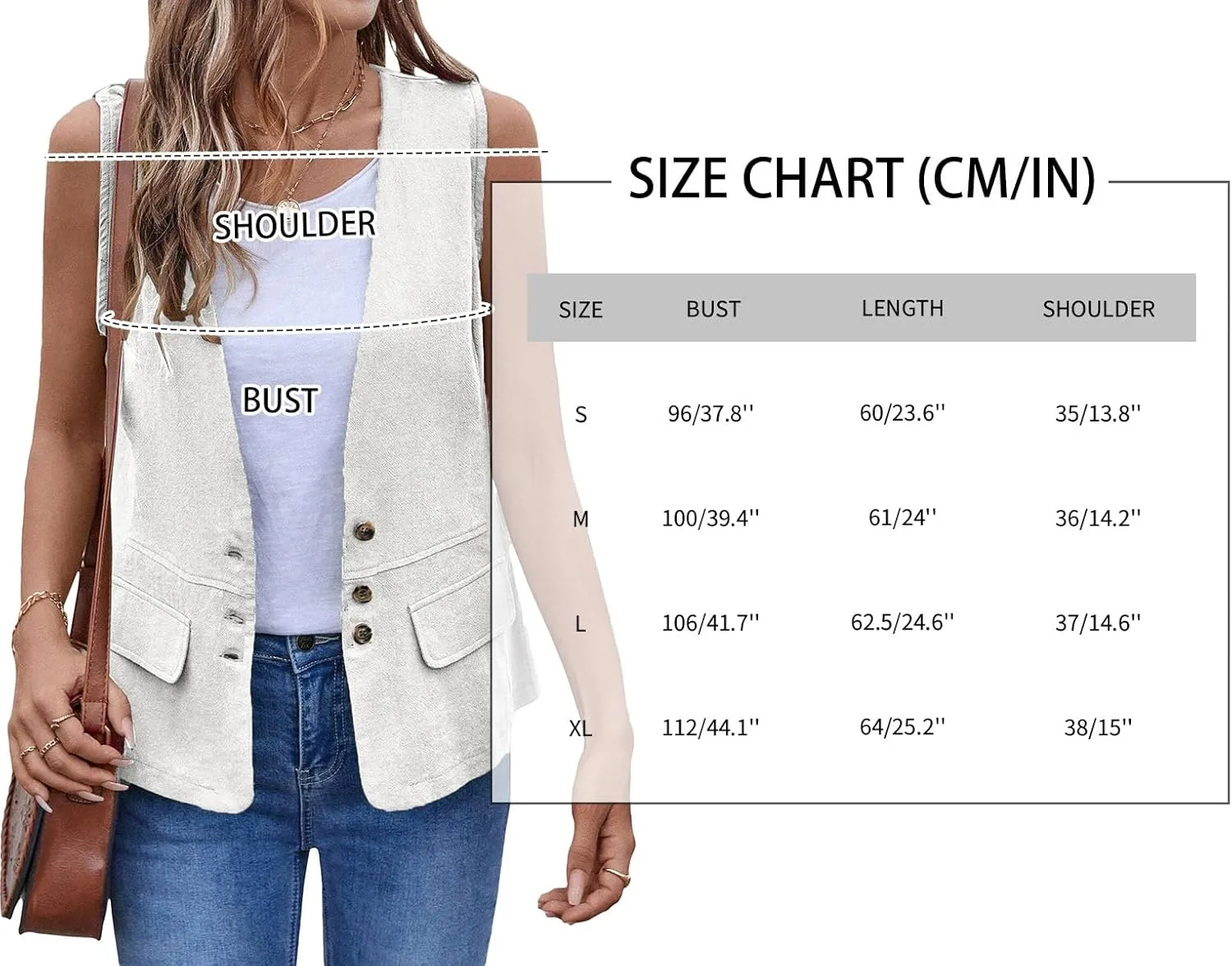 2025 Womens Summer Cotton Linen Vest Sleeveless Lightweight Button Down V-Neck Casual Fashion Work Jacket