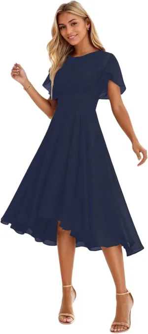A-line Classic Elegant Wedding Guest Dress Grace Mother of The Bride Dress Chiffon Ruffles Scoop Short Sleeve 2025