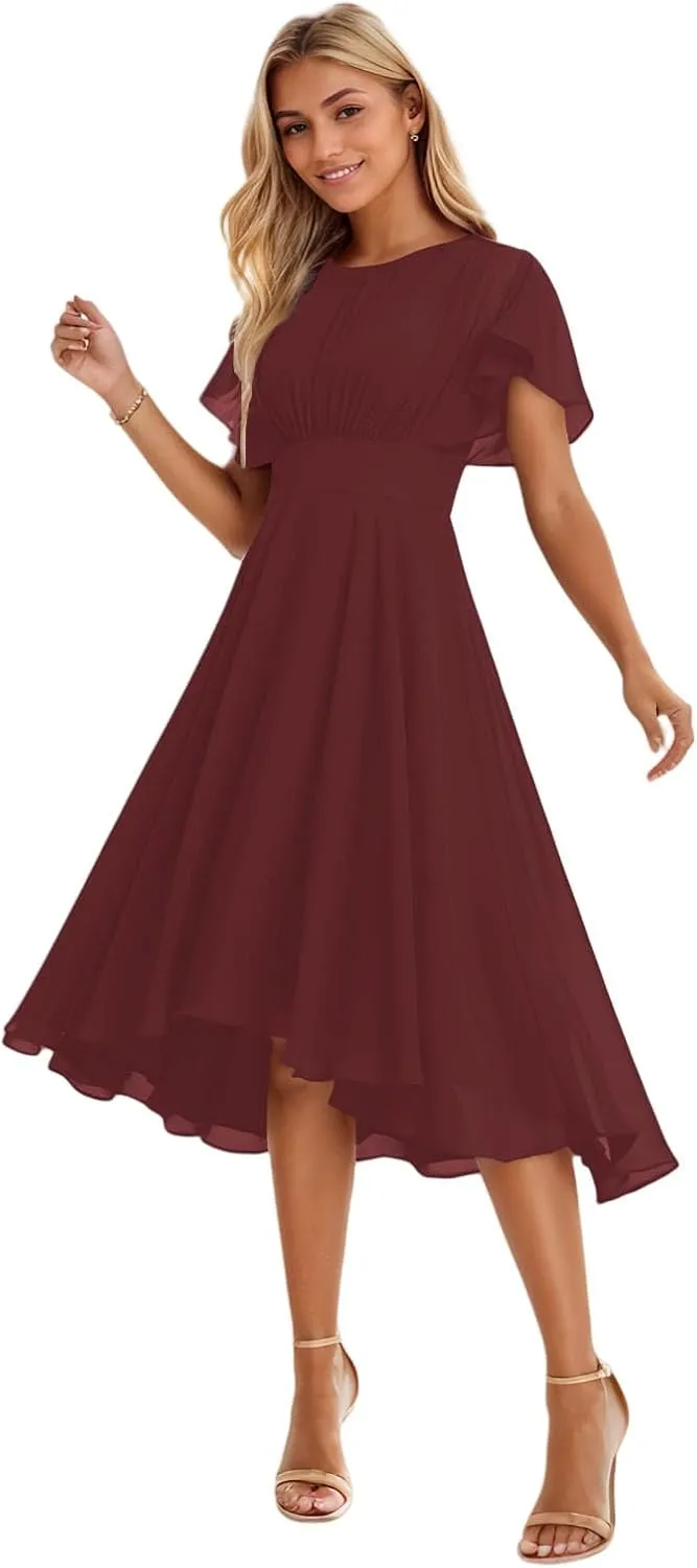 A-line Classic Elegant Wedding Guest Dress Grace Mother of The Bride Dress Chiffon Ruffles Scoop Short Sleeve 2025