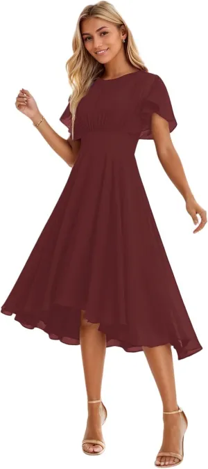 A-line Classic Elegant Wedding Guest Dress Grace Mother of The Bride Dress Chiffon Ruffles Scoop Short Sleeve 2025