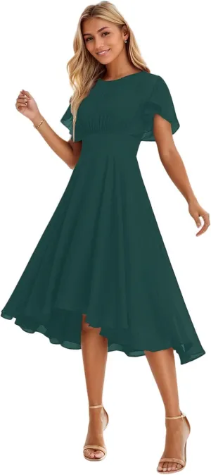 A-line Classic Elegant Wedding Guest Dress Grace Mother of The Bride Dress Chiffon Ruffles Scoop Short Sleeve 2025