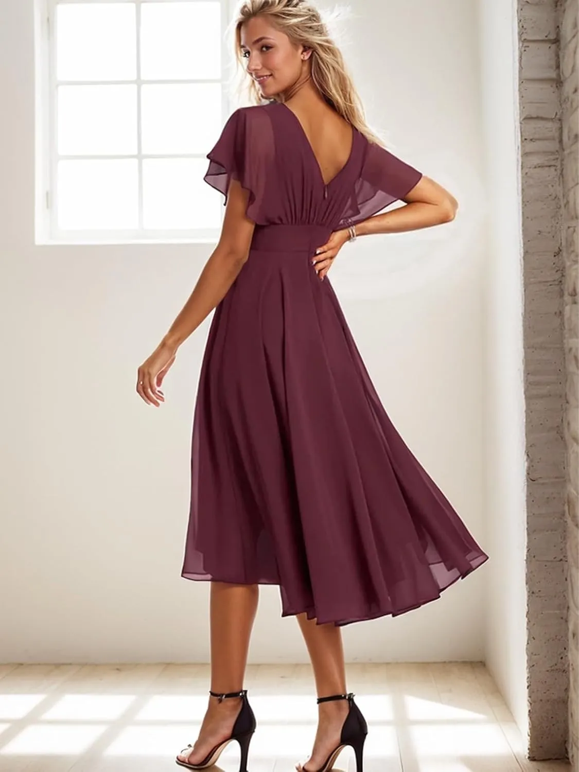 A-line Classic Elegant Wedding Guest Dress Grace Mother of The Bride Dress Chiffon Ruffles Scoop Short Sleeve 2025