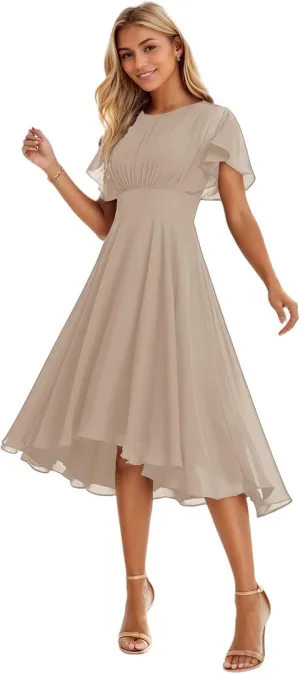 A-line Classic Elegant Wedding Guest Dress Grace Mother of The Bride Dress Chiffon Ruffles Scoop Short Sleeve 2025