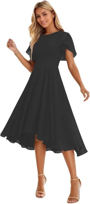 A-line Classic Elegant Wedding Guest Dress Grace Mother of The Bride Dress Chiffon Ruffles Scoop Short Sleeve 2025
