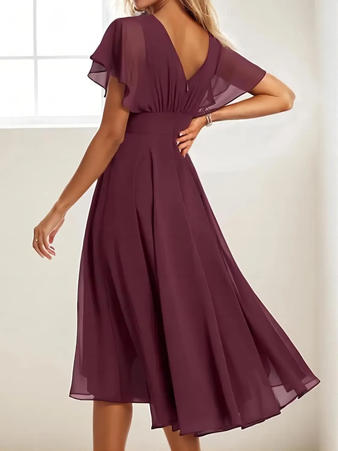 A-line Classic Elegant Wedding Guest Dress Grace Mother of The Bride Dress Chiffon Ruffles Scoop Short Sleeve 2025