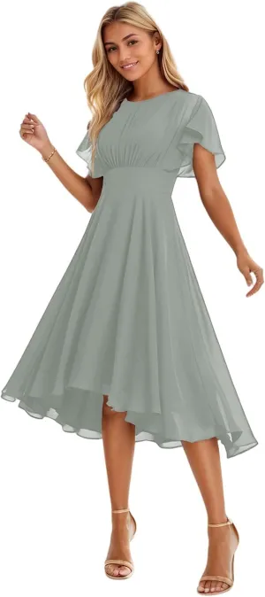 A-line Classic Elegant Wedding Guest Dress Grace Mother of The Bride Dress Chiffon Ruffles Scoop Short Sleeve 2025