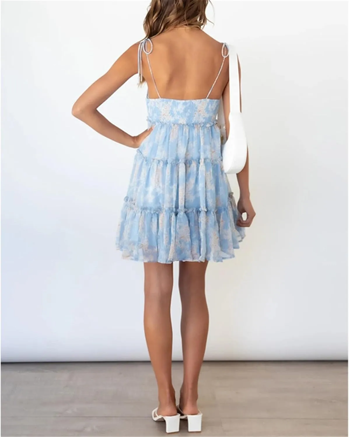 AELSON Sundresses for Women 2025 Floral Summer Dress Boho Flowy Cute Dresses Spaghetti Strap Sleeveless Ruffle Mini Dress