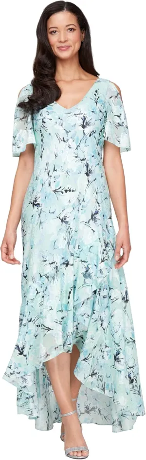 Alex Evenings Women's Formal Sleeveless Cowl Neck Floral Print Gown with Shawl, Wedding Guest, Mother of The Bride Dress