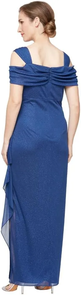 Alex Evenings Women's Long Cold Shoulder Dress, Mother of The Bride, Formal Events, (Petite and Regular Sizes)