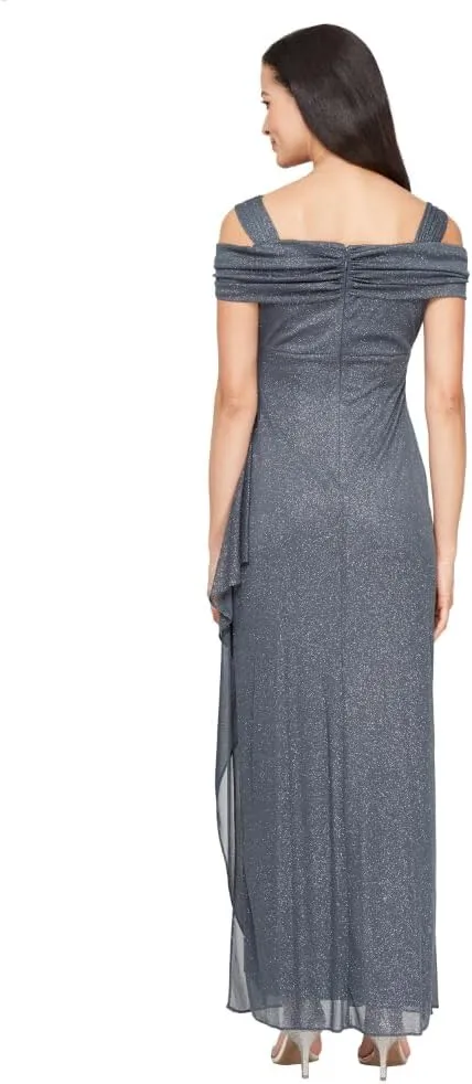 Alex Evenings Women's Long Cold Shoulder Dress, Mother of The Bride, Formal Events, (Petite and Regular Sizes)