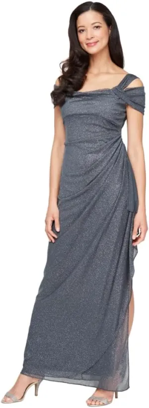 Alex Evenings Women's Long Cold Shoulder Dress, Mother of The Bride, Formal Events, (Petite and Regular Sizes)