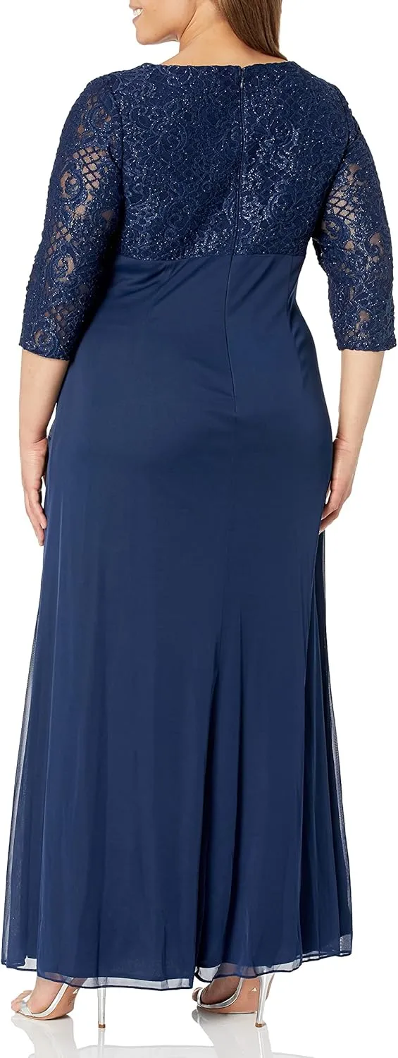 Alex Evenings Women's Long Lace Top Mother of The Bride Dress with Empire Waist (Plus Size)