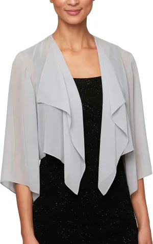 Alex Evenings Women's Short Bolero Shrug Jacket with 3/4 Sleeve Elegant Cropped Cover-Up for Formal and Evening Wear