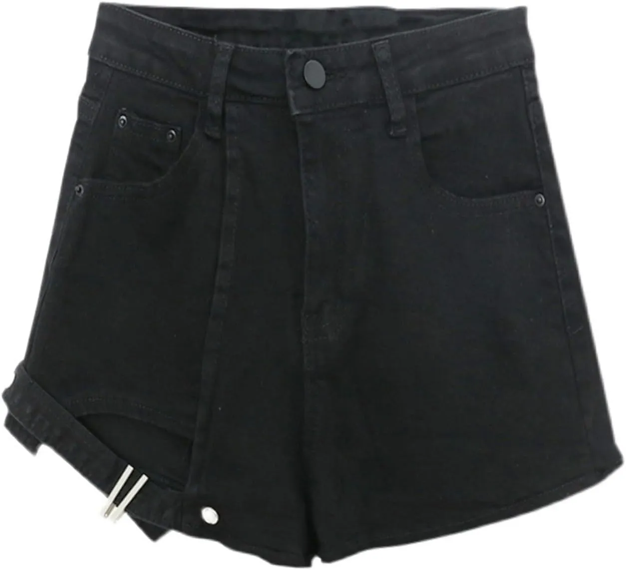 Andongnywell Womens High Waist Buttoned Strap Hem Skirt Shorts Casual Denim Shorts with Pockets Summer Fashion Jeans Shorts