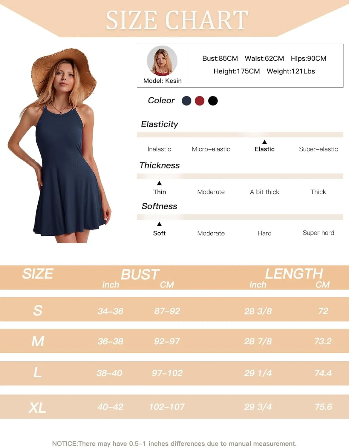 ANYFITTING Built in Bra Halter Dresses for Women Short Mini Casual Ribbed Skater Cute Dress