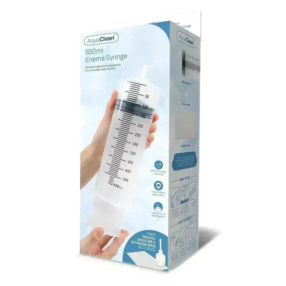 AquaClean 550ml Enema Syringe - 550 ml Capacity with Free Travel Douche Included
