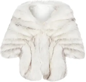 BABEYOND Womens Faux Fur Collar Shawl Faux Fur Scarf Wrap Evening Cape for Winter Coat