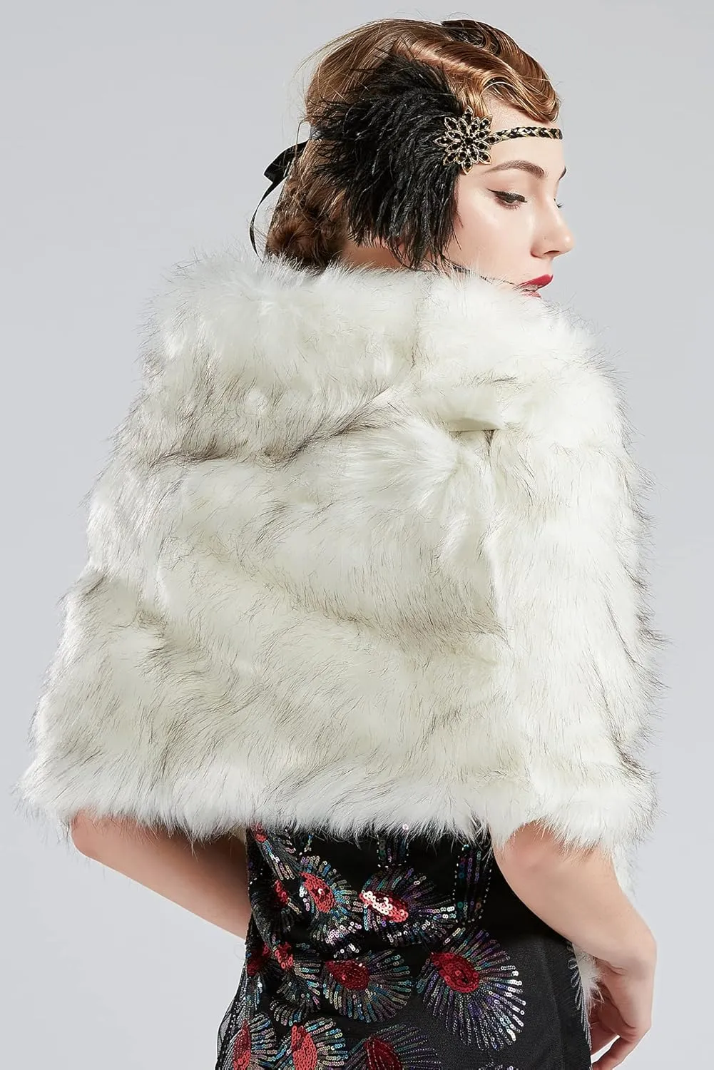 BABEYOND Womens Faux Fur Collar Shawl Faux Fur Scarf Wrap Evening Cape for Winter Coat