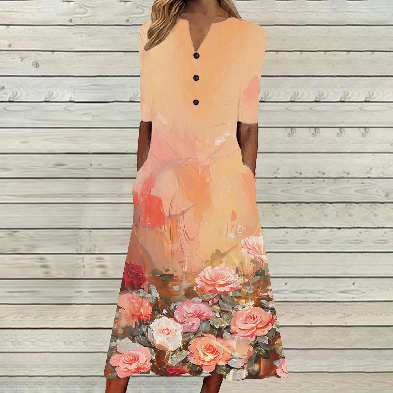 Beach Sundresses for Women 2025 Short Sleeve Summer Floral Dress Vneck Trendy Boho Maxi Dresses Flowy Beach Sundress