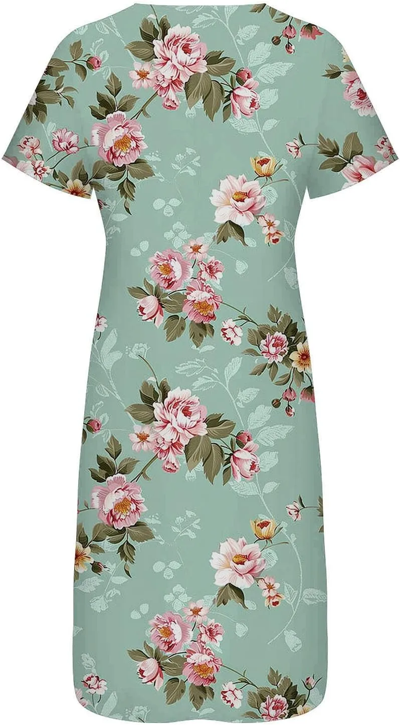 Beach Sundresses for Women 2025 Short Sleeve Summer Floral Dress Vneck Trendy Boho Maxi Dresses Flowy Beach Sundress