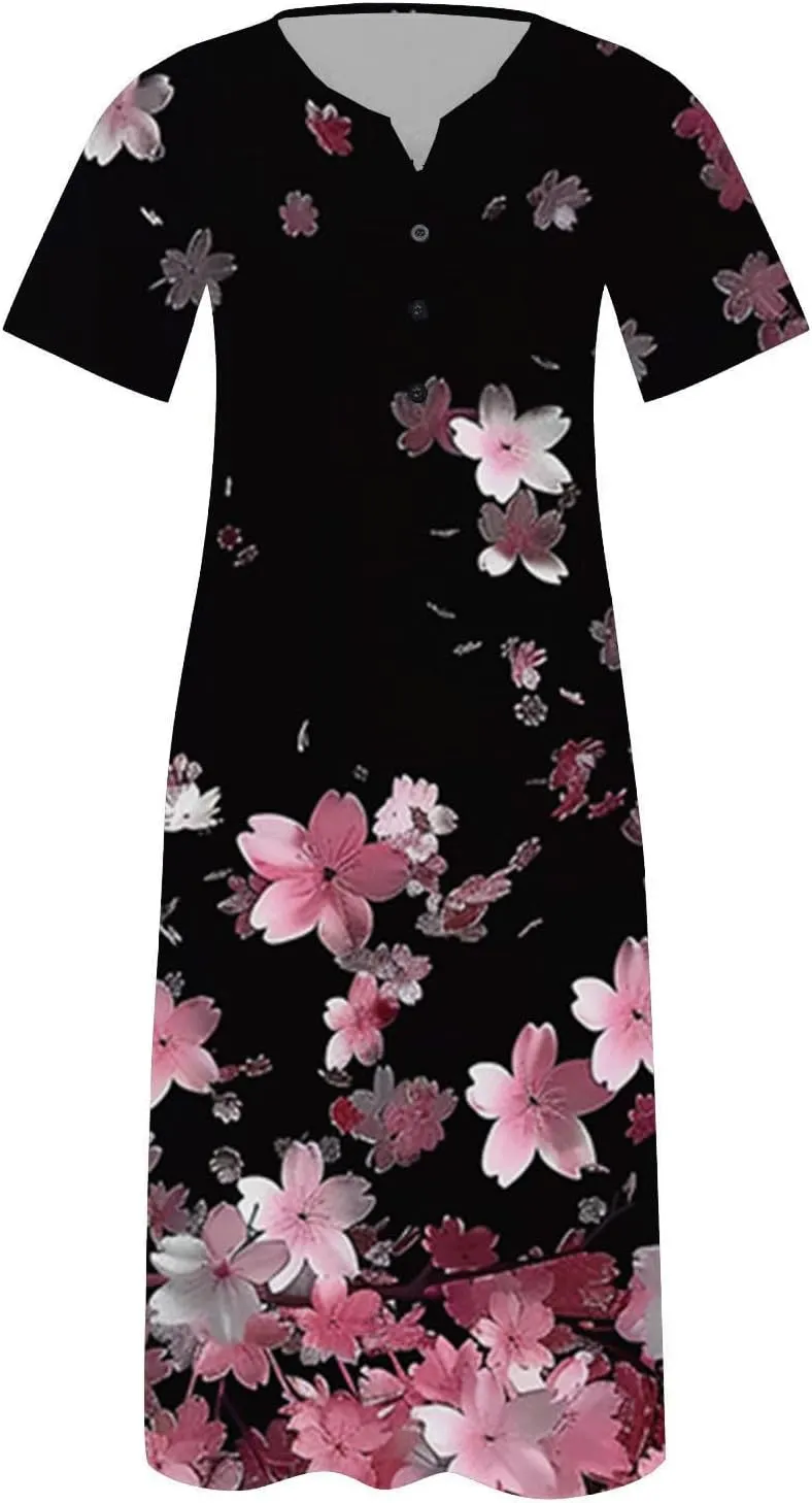 Beach Sundresses for Women 2025 Short Sleeve Summer Floral Dress Vneck Trendy Boho Maxi Dresses Flowy Beach Sundress