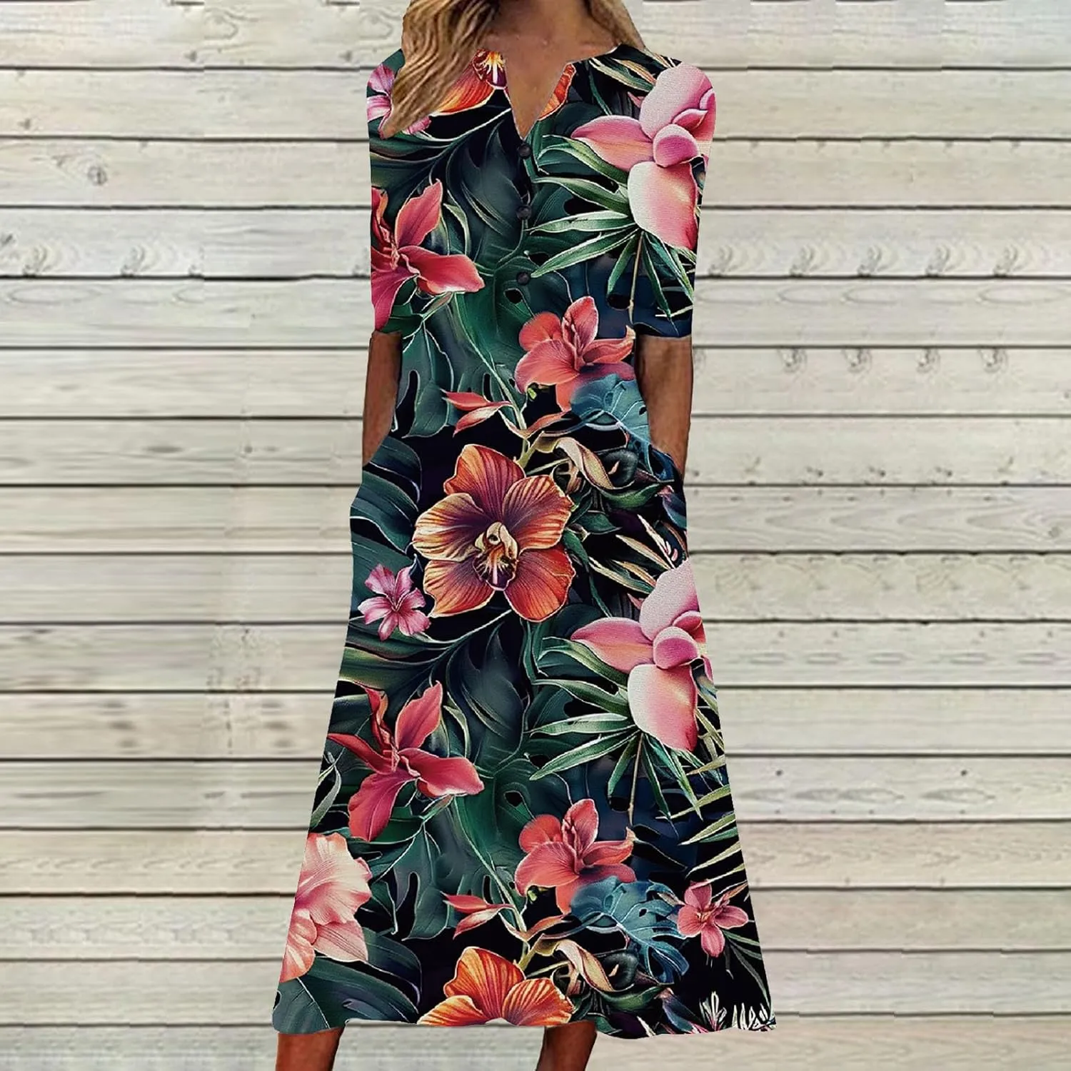 Beach Sundresses for Women 2025 Short Sleeve Summer Floral Dress Vneck Trendy Boho Maxi Dresses Flowy Beach Sundress