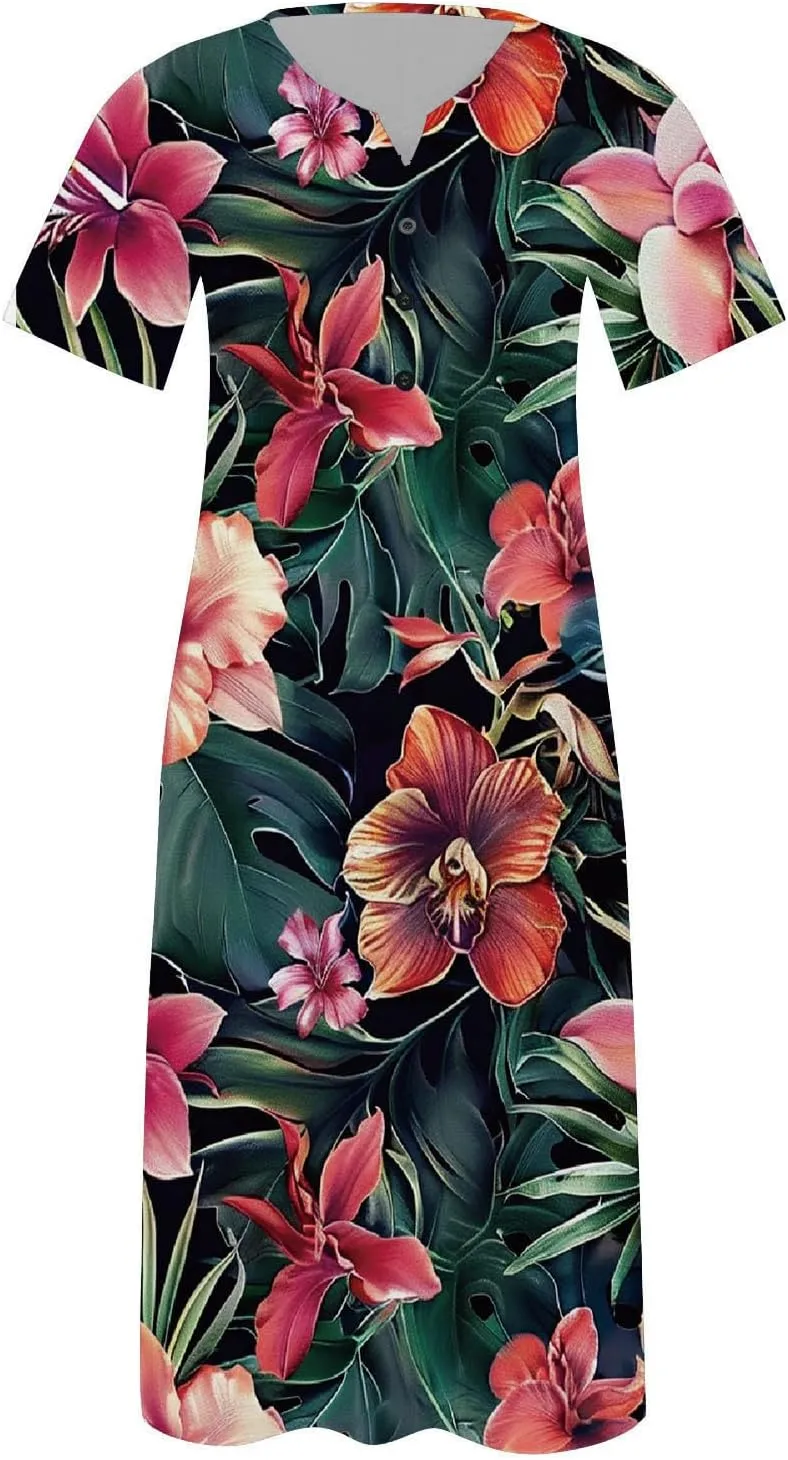Beach Sundresses for Women 2025 Short Sleeve Summer Floral Dress Vneck Trendy Boho Maxi Dresses Flowy Beach Sundress
