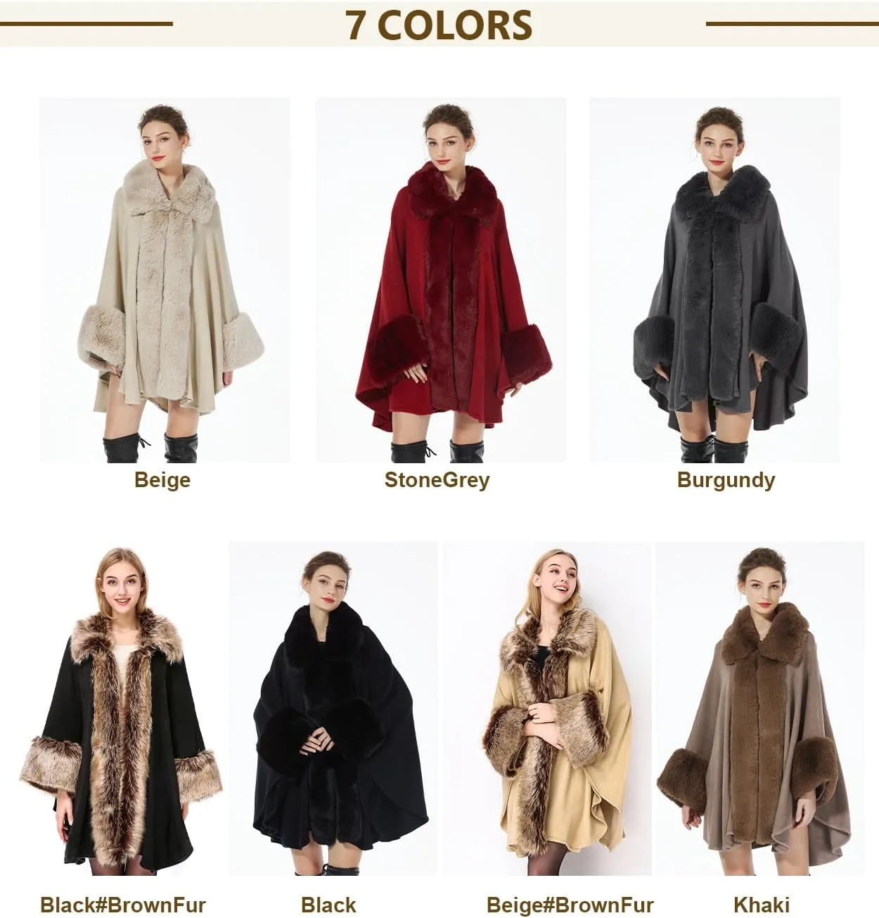 BEAUTELICATE Women Faux Fur Poncho Coat Oversize Cloak Open Front Knit Ruana Full Wrap Shawl