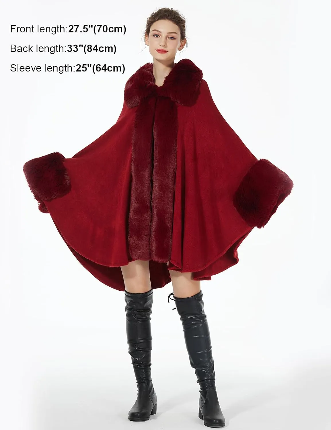 BEAUTELICATE Women Faux Fur Poncho Coat Oversize Cloak Open Front Knit Ruana Full Wrap Shawl