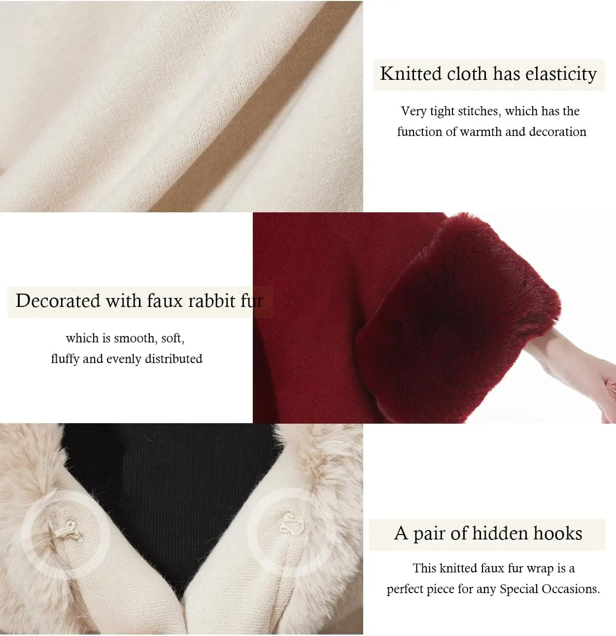 BEAUTELICATE Women Faux Fur Poncho Coat Oversize Cloak Open Front Knit Ruana Full Wrap Shawl