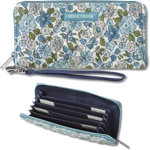 Bella Taylor Cash Envelope Wallet for Budgeting - RFID Protected - Cash Stuffing Wallet with Detachable Wristlet - Delicate Floral Blue