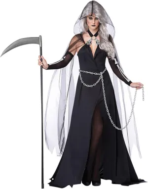 Black Cloak with Hood,3Pcs Womens Halloween Costumes Includes Black Cloak with Hood, Black Dress & Chain Long Death Cloak Halloween Costumes for Cosplay Christmas,Womens Halloween Costumes