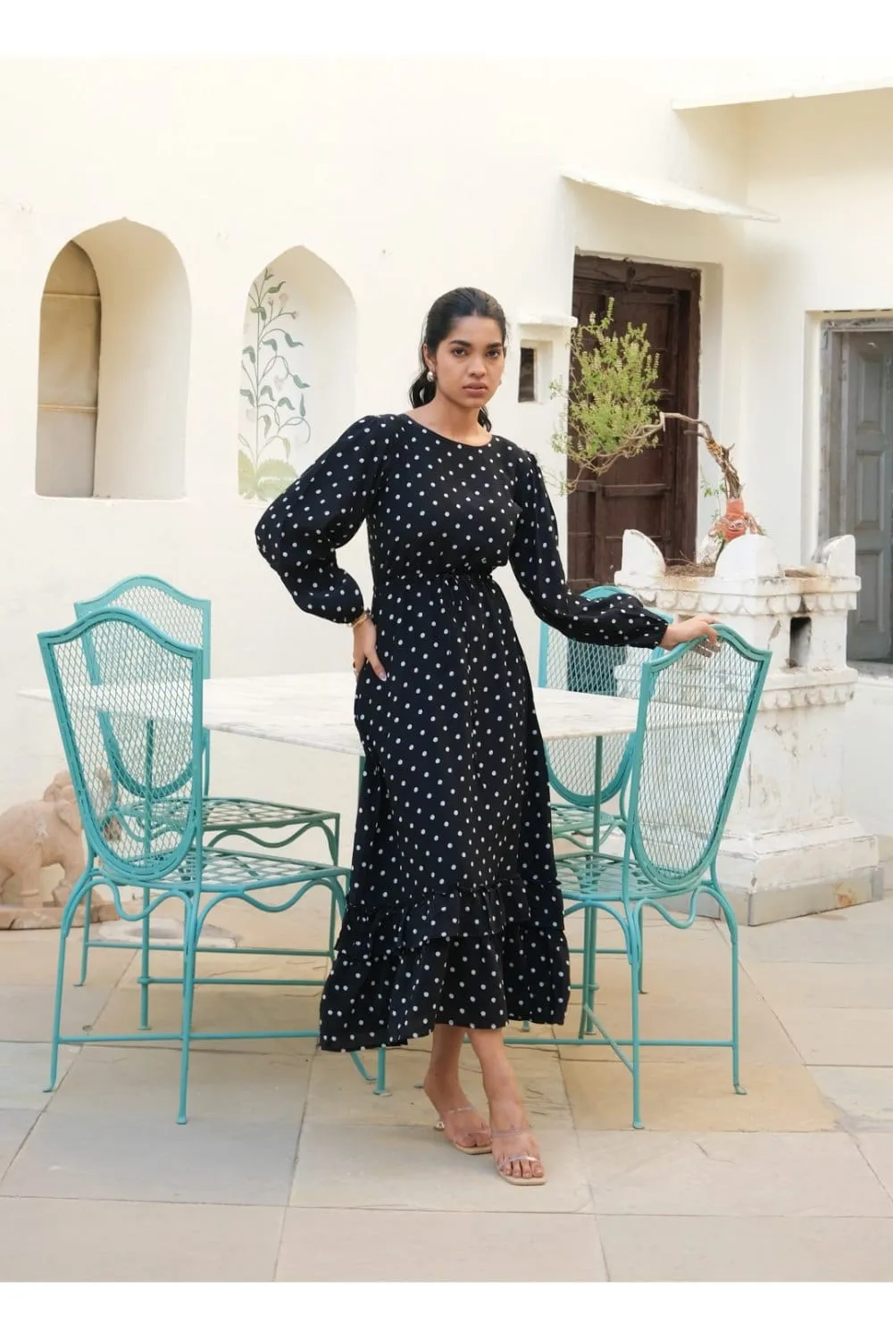 Black Polka Dot Midi Dress