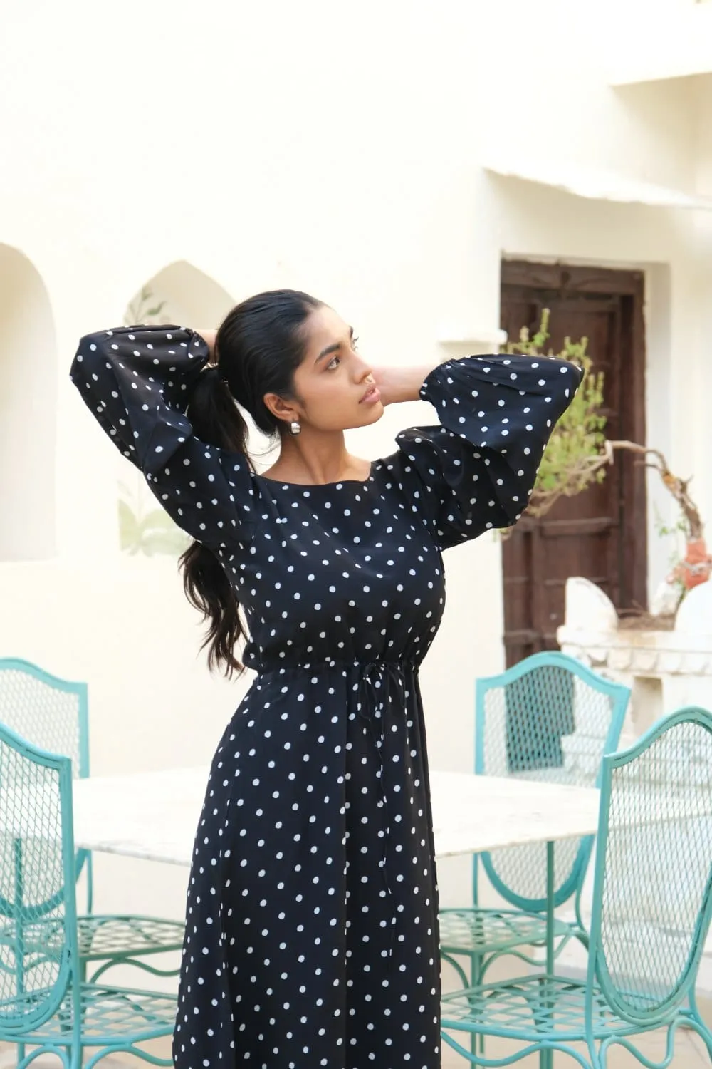 Black Polka Dot Midi Dress