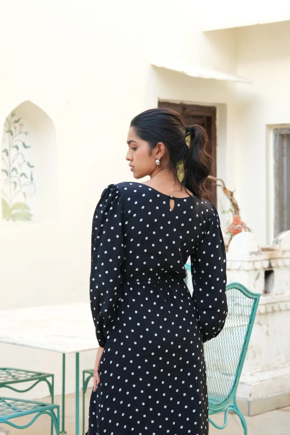 Black Polka Dot Midi Dress