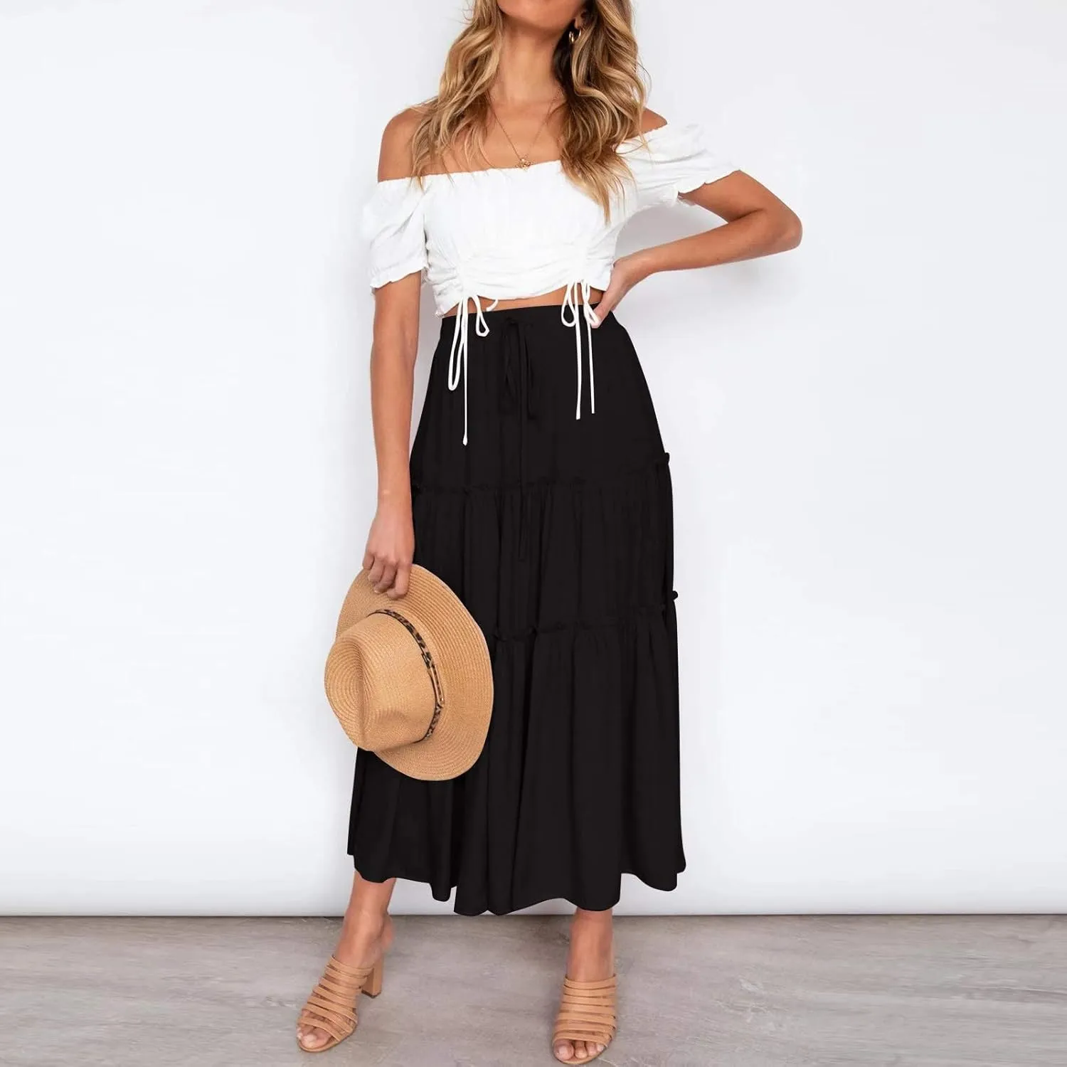 Boho Women Skirts Summer A Line Dress Pleated Solid High Rise Waist Skirt 2023 Graceful Robe Tennis Skirts Cute