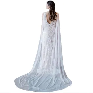Bridal Veil Pearl Wedding Shawl Veil Cathedral Bridal Cape Veil,Long Wedding Cloak for Bride Woman Evening Shawl Wraps