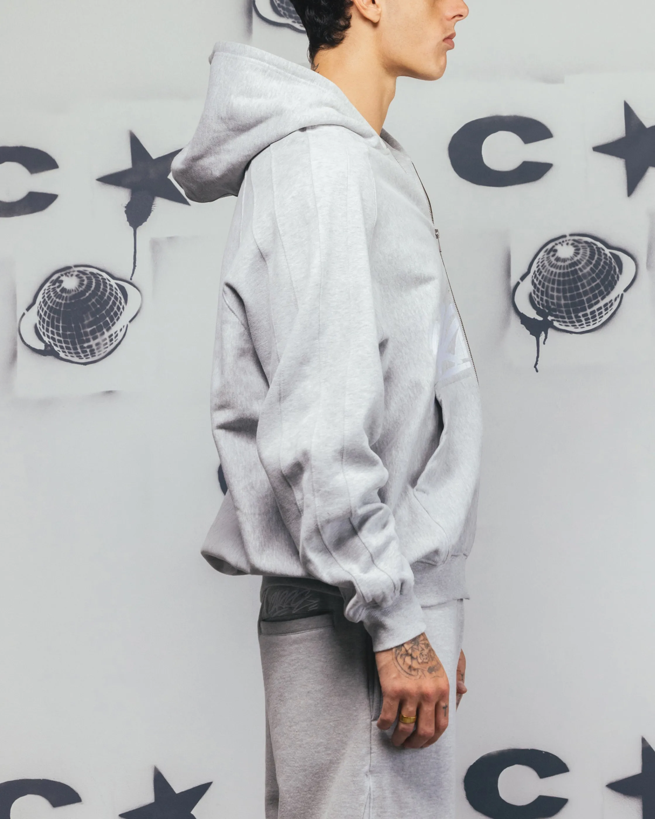 Carre Grit Zip Hoodie Grey Marle
