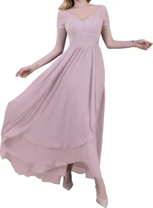 Chiffon V-Neck Mother of Bride Dresses Lace Appliques Mother of The Groom Dresses Wedding Guest Dress for Women Formal