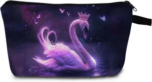 Crown Swan Print Cosmetic Bag Purple Crown Gift for Birthdays & Holidays Zippered Organizer Ethereal Toiletry Kit for Fantasy Lovers