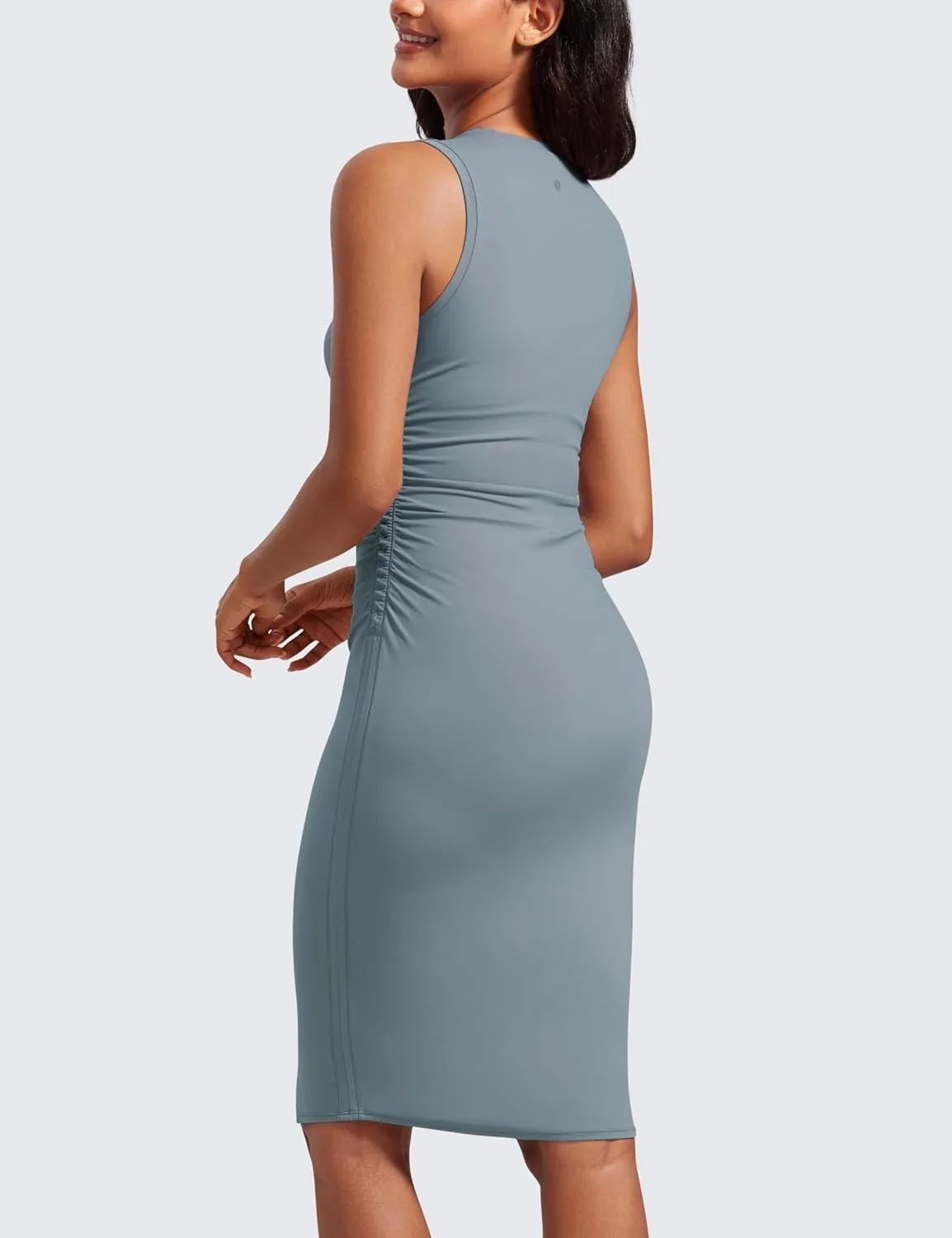 CRZ YOGA Womens Butterluxe Summer Sleeveless Midi Dresses Casual Work Cocktail Party Ruched Pencil Bodycon