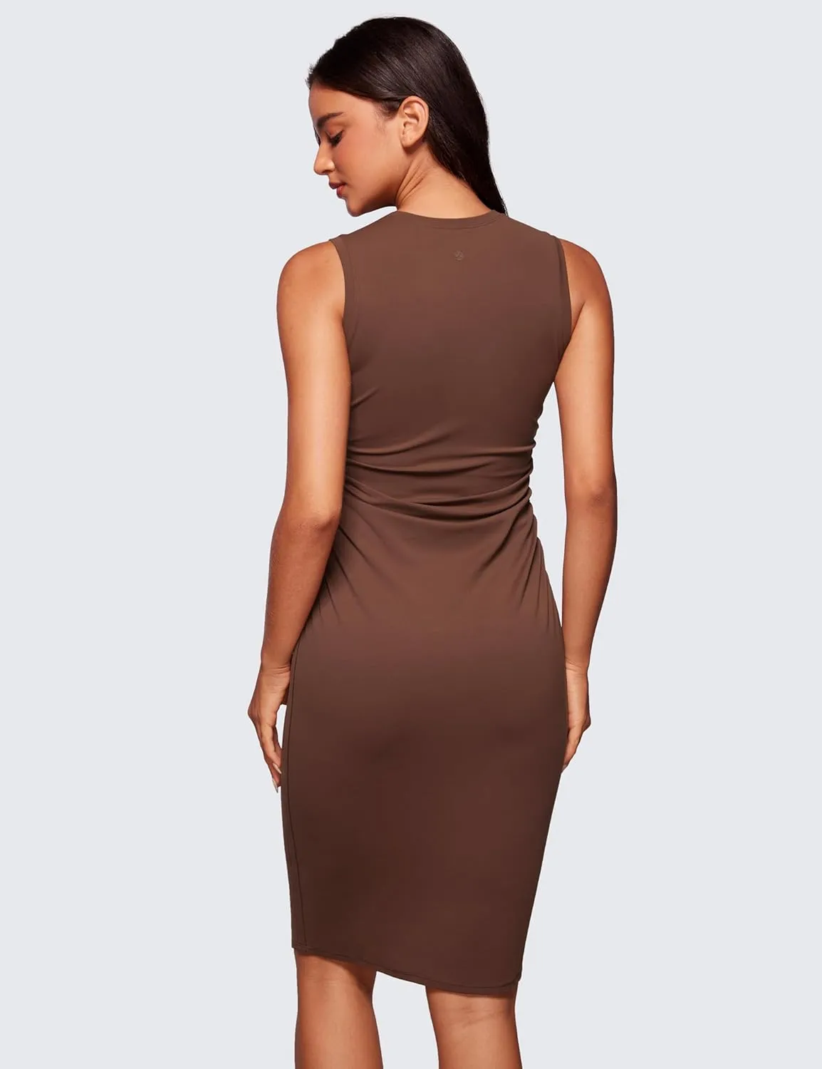 CRZ YOGA Womens Butterluxe Summer Sleeveless Midi Dresses Casual Work Cocktail Party Ruched Pencil Bodycon