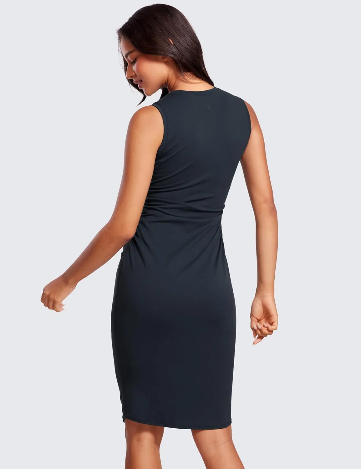 CRZ YOGA Womens Butterluxe Summer Sleeveless Midi Dresses Casual Work Cocktail Party Ruched Pencil Bodycon