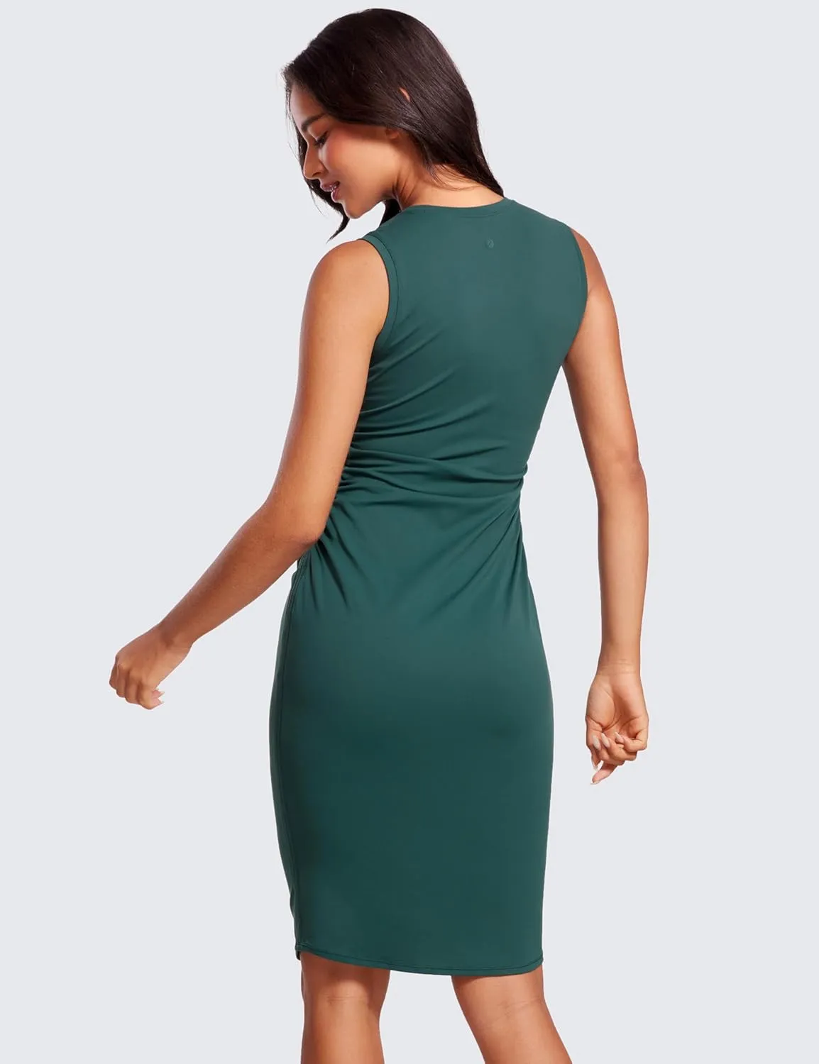 CRZ YOGA Womens Butterluxe Summer Sleeveless Midi Dresses Casual Work Cocktail Party Ruched Pencil Bodycon