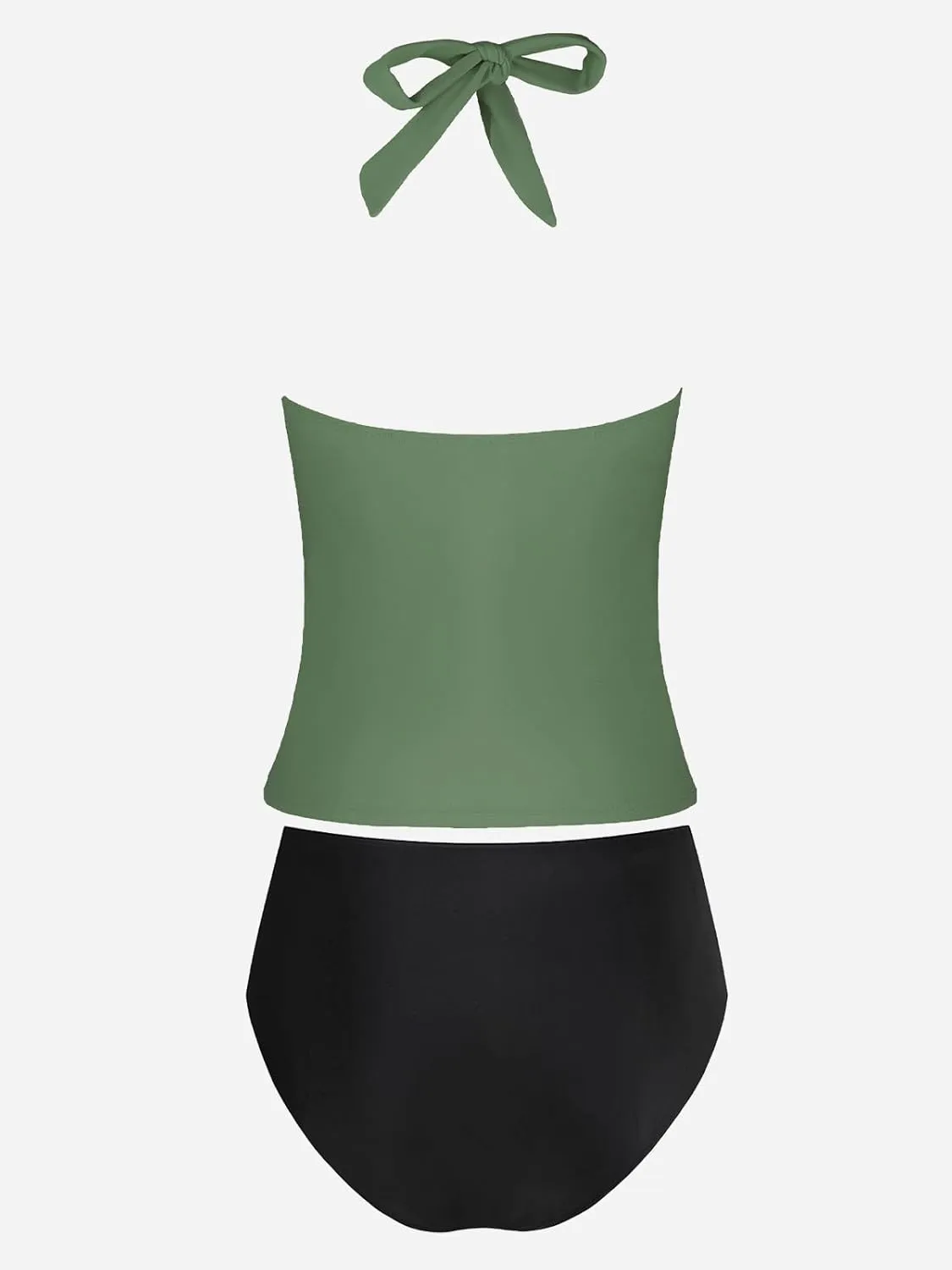 CUPSHE Tankini Bathing Suit for Women Halter Deep V Cowl Neck Low Back Swimsuit
