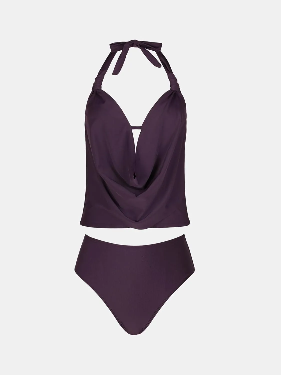 CUPSHE Tankini Bathing Suit for Women Halter Deep V Cowl Neck Low Back Swimsuit