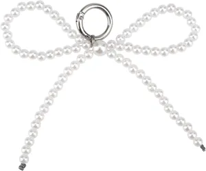 Cute Bow Keychain Wristlet for Women, Delicate Pearl Bow Purse Bag Backpack Charm with Alloy Button Girly Fashion Accessories Perfect Present for Birthday Anniversary Christmas Valentine's Day