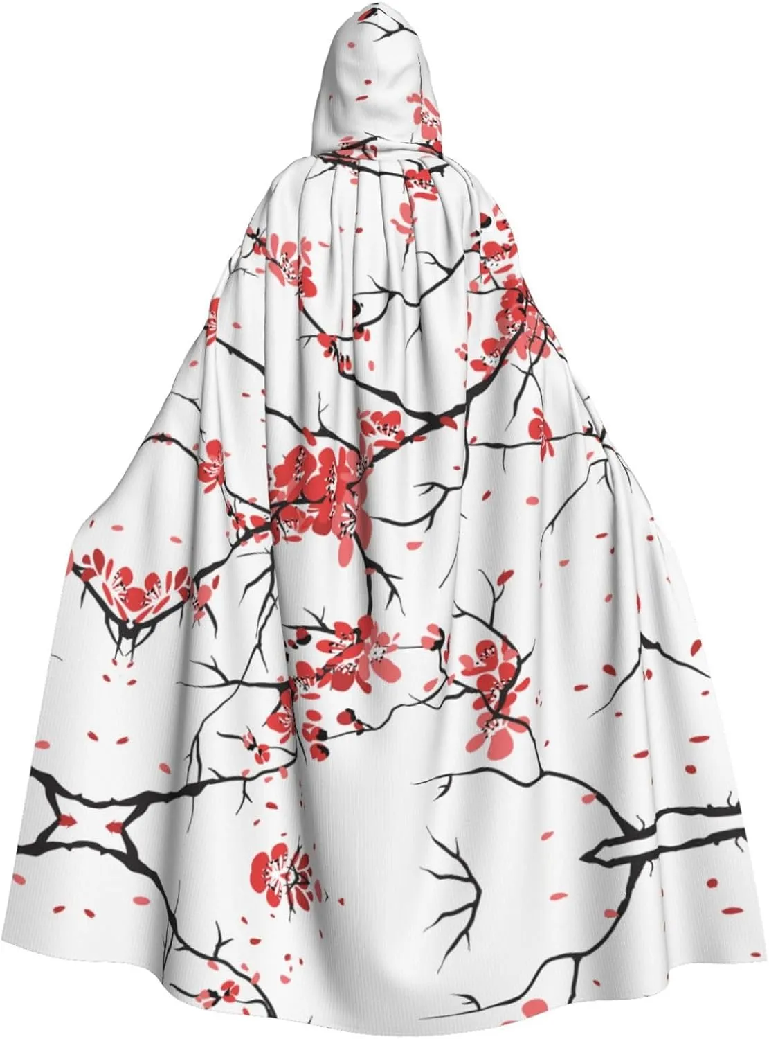 delicate cherry blossoms print Hooded cape for adults, Oversized Hooded Cloak with Bow Tie, Adult party dress cape
