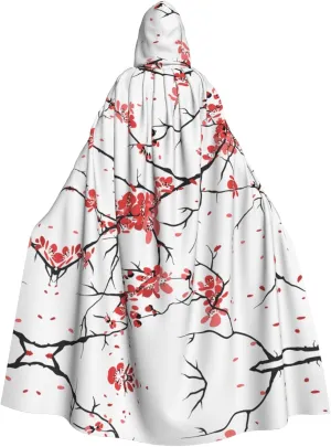 delicate cherry blossoms print Hooded cape for adults, Oversized Hooded Cloak with Bow Tie, Adult party dress cape