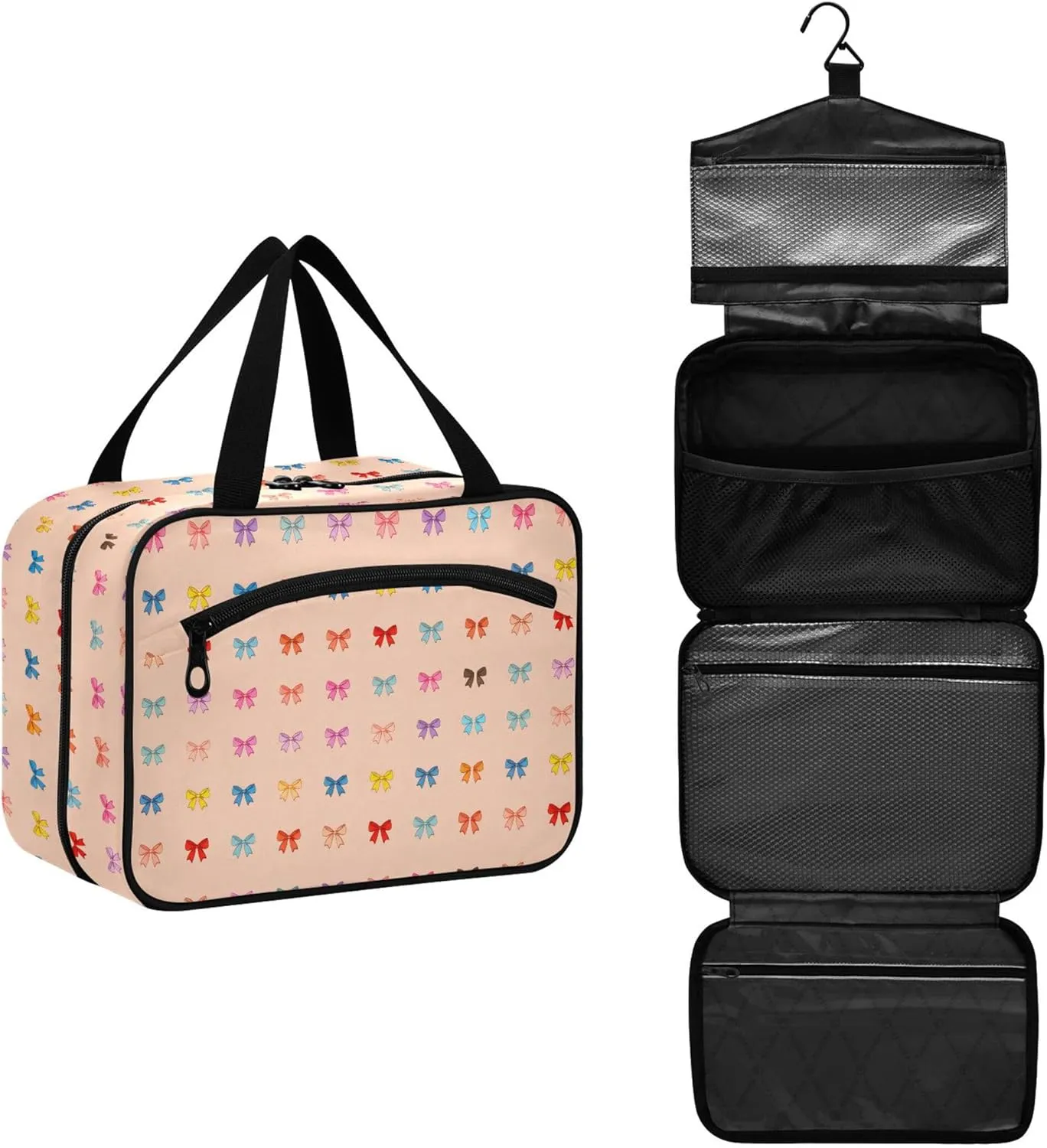 Delicate Colorful Bows Travel Toiletry Bag for Women & men Hanging Portable Toiletry Bag Large Capacity Travel Bag for Hold Cosmetics Skin Care Products Toiletries Large